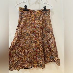 vintage brown & multicolor paisley express midi skirt
